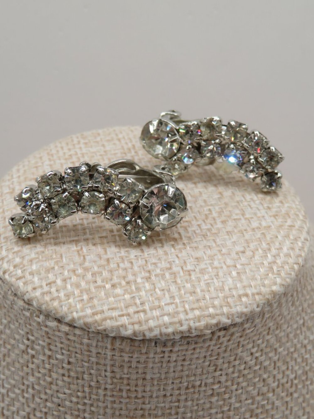 Vintage Judy Lee AB Rhinestone Clip On Earrings